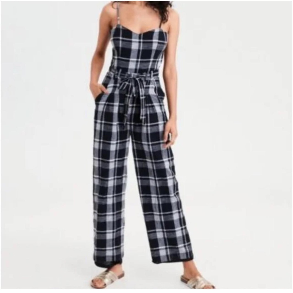 American Eagle By Payless Black and White Plaid Jumpsuit